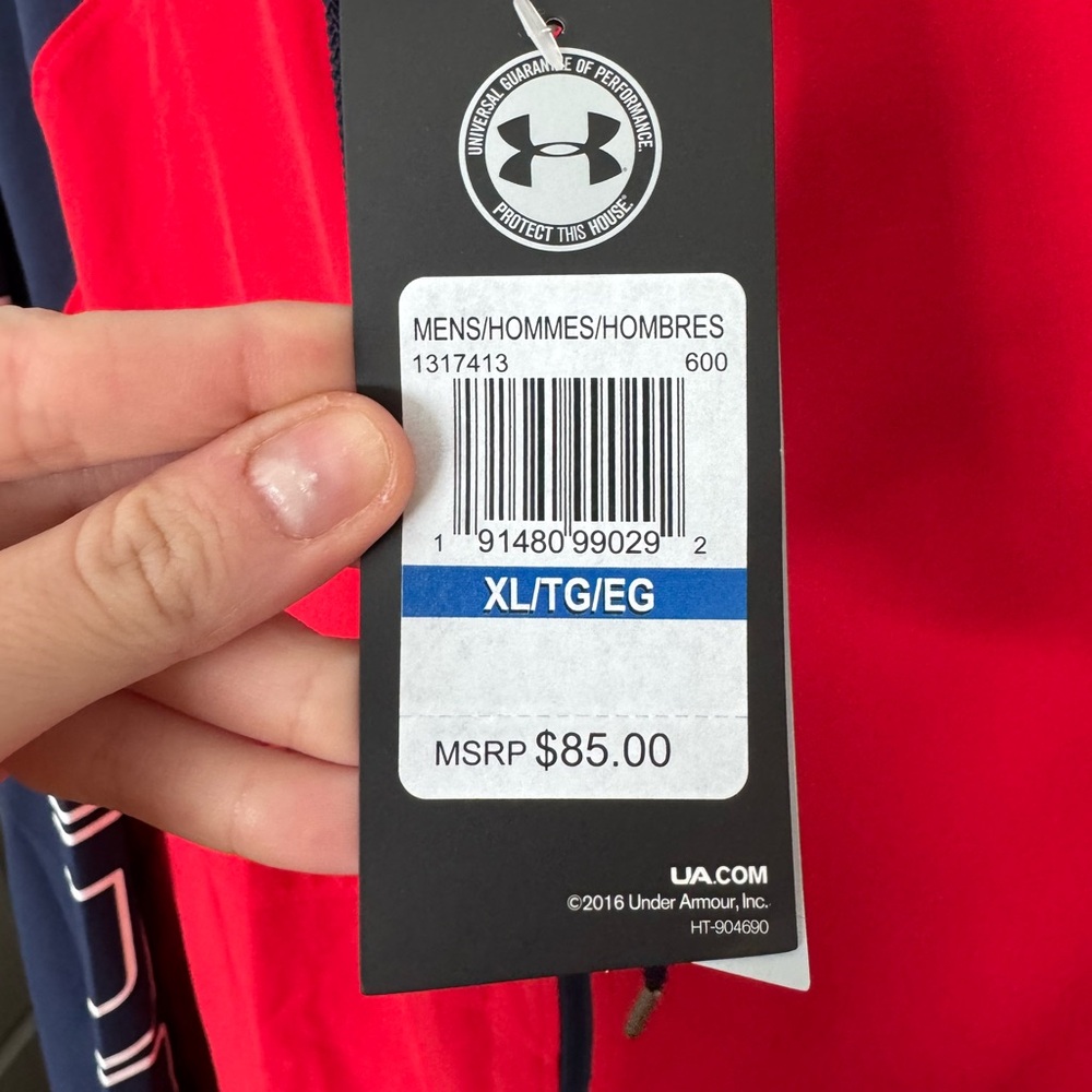 Under Armour Full Zip Hoodie Red Navy Logo Sleeves Men’s XL NWT - Picture 7 of 12